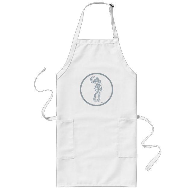 Seahorse Blue Classic Nautical Elegant Long Apron (Front)