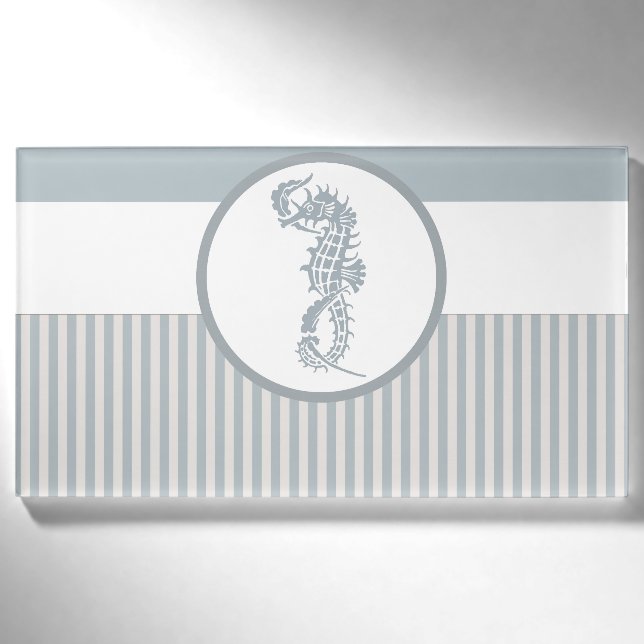 Seahorse Blue Classic Nautical Elegant Name Tag (Front)