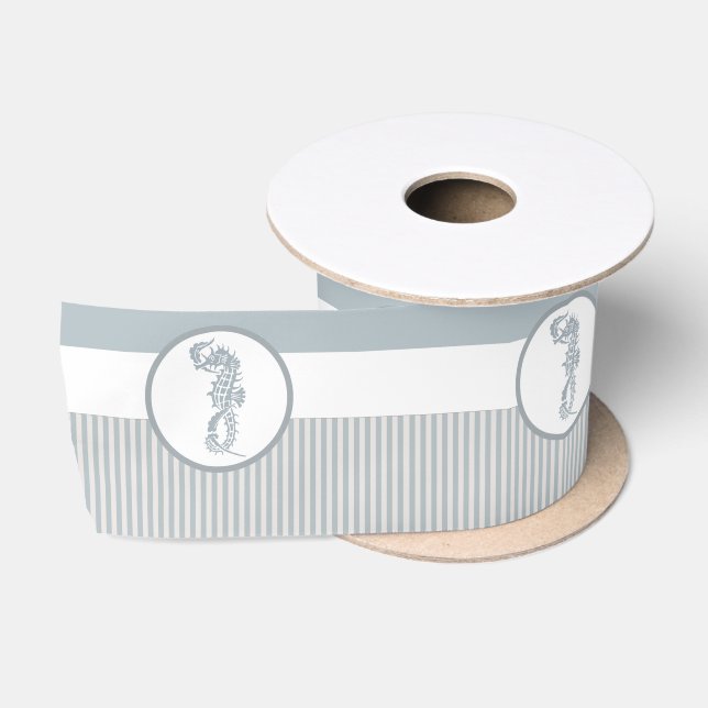 Seahorse Blue Classic Nautical Elegant Satin Ribbon (Spool)