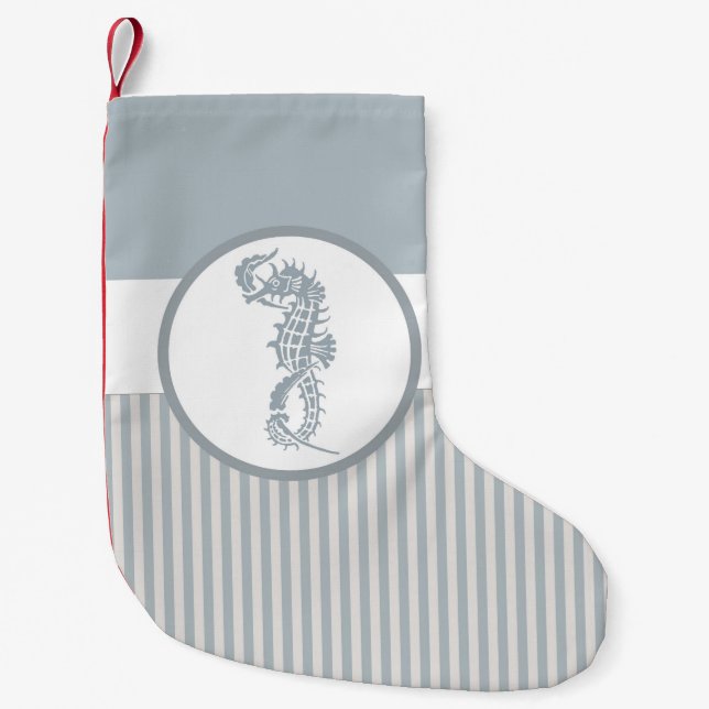 Seahorse Blue Classic Nautical Elegant Small Christmas Stocking (Front)