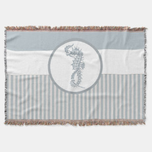 Seahorse Blue Classic Nautical Elegant Throw Blanket