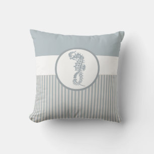 Seahorse Blue Classic Nautical Elegant Throw Pillow