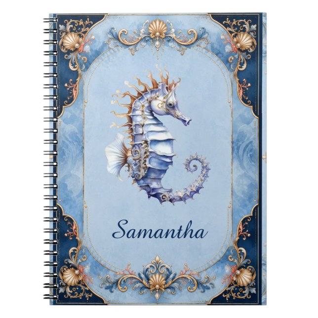 Seahorse blue coastal wedding event planner notebook (Front)