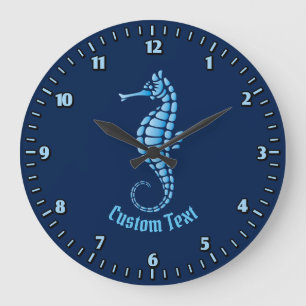 Seahorse Blue Large Clock