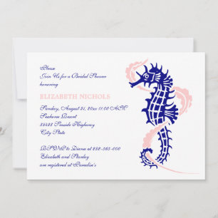 Seahorse blue, pink wedding bridal shower invitation