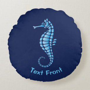 Seahorse Blue Round Pillow