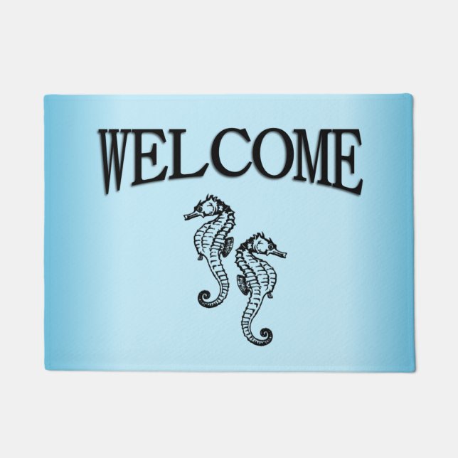 Seahorse Blue Welcome Doormat (Front)