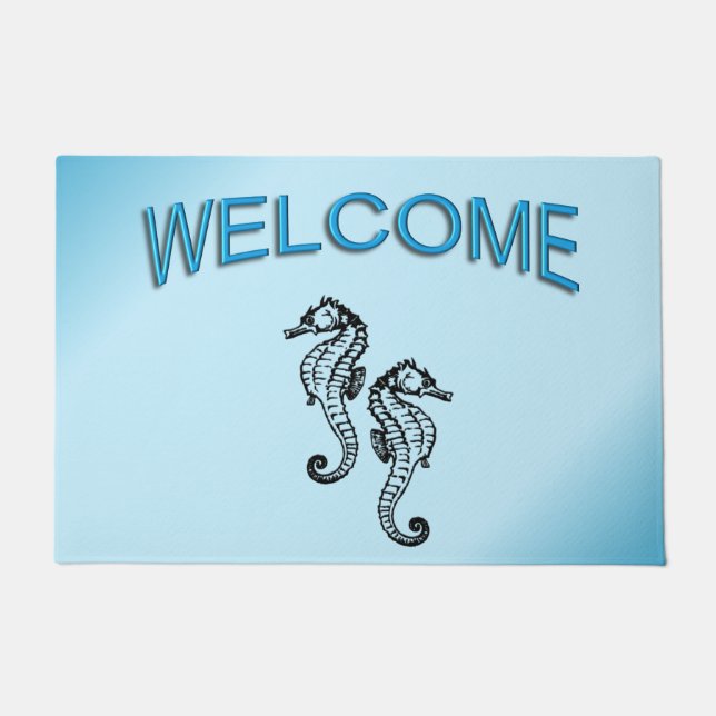 Seahorse Blue Welcome Doormat (Front)