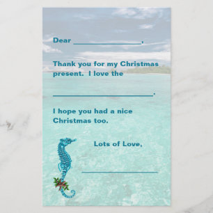 Seahorse Christmas Kids Writing Paper Thank You 