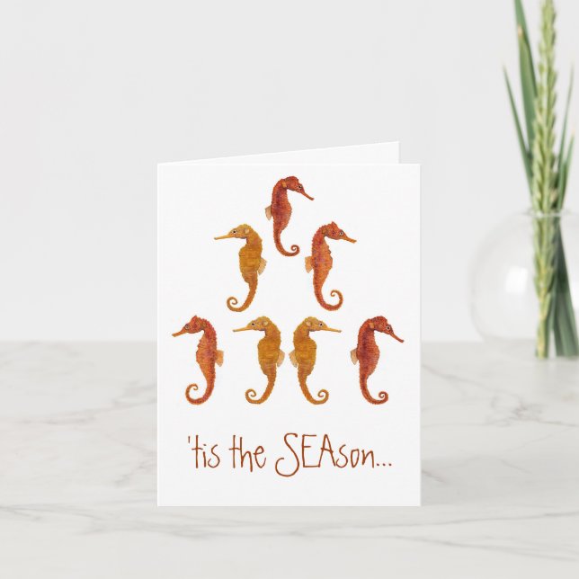 Seahorse Christmas Tree Holiday Card (Front)