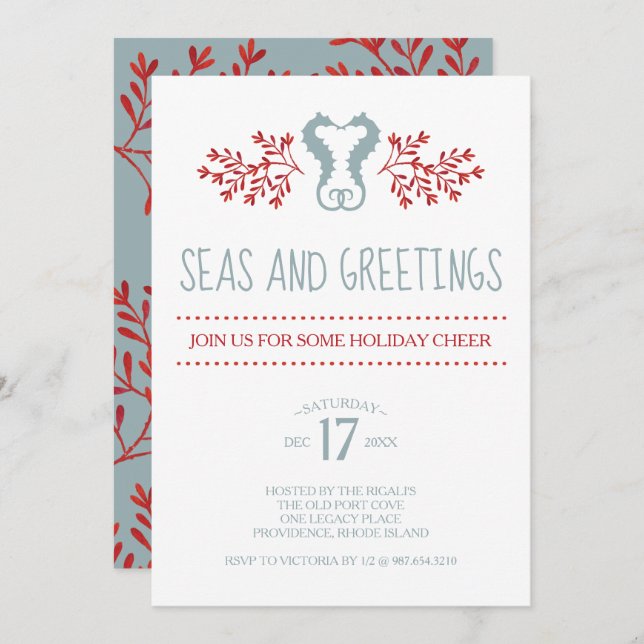 Seahorse Coastal Christmas Party Invitation (Front/Back)
