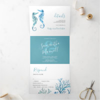 Seahorse Coastal Trifold Wedding Invitation
