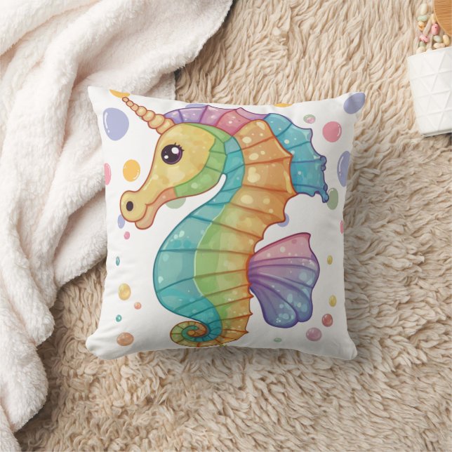 Seahorse Colourful Print  Throw Pillow (Blanket)