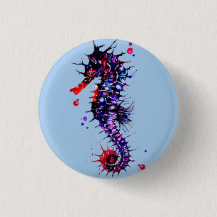 Seahorse Colourful Watercolor 1 Inch Round Button