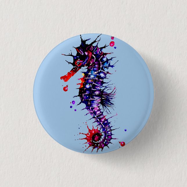 Seahorse Colourful Watercolor 1 Inch Round Button (Front)