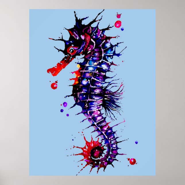 Seahorse Colourful Watercolor  Poster (Front)