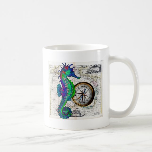 Seahorse Compass Collage Coffee Mug (Right)