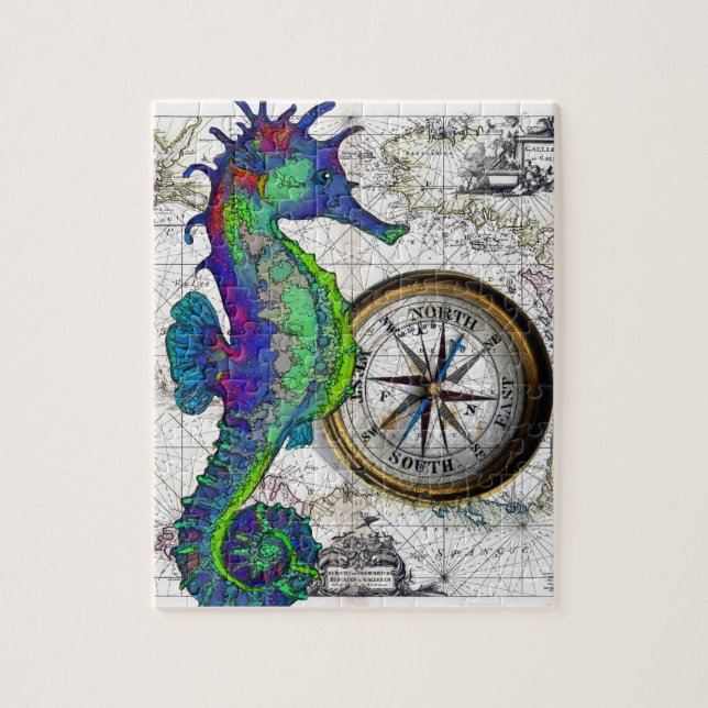 Seahorse Compass Collage Jigsaw Puzzle (Vertical)