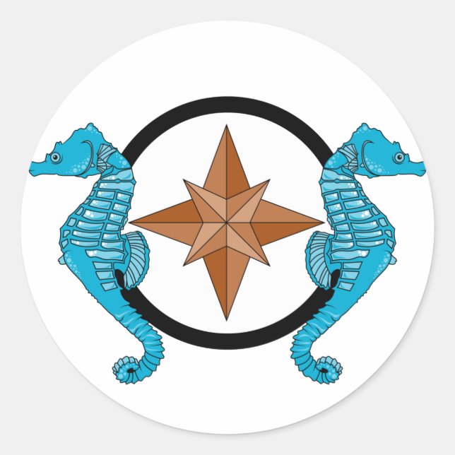 Seahorse Compass Rose Classic Round Sticker (Front)