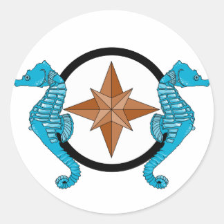 Seahorse Compass Rose Classic Round Sticker