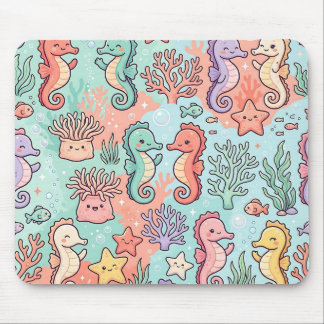 Seahorse Coral Reef Mousepad Pastel Ocean Pattern