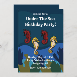 Seahorse Coral Under The Sea Birthday Party Invitation