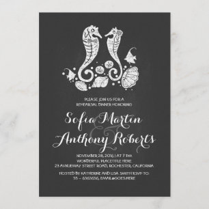 Seahorse couple beach rehearsal dinner invitation