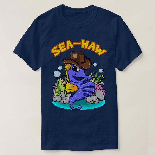 Seahorse Cowboy Sea Haw Funny Humour T-Shirt (Design Front)
