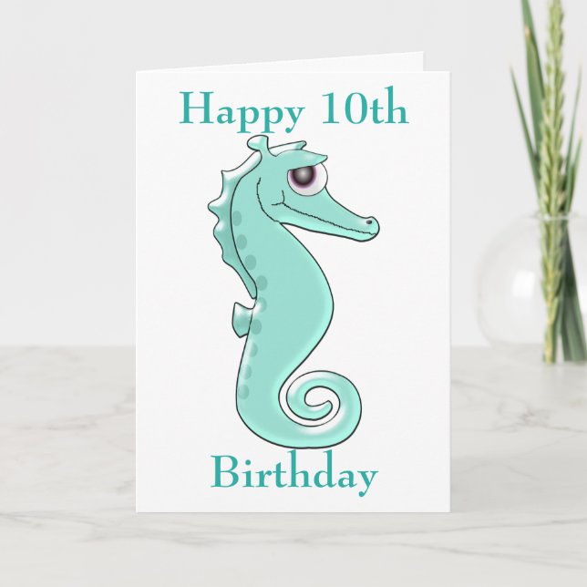 Seahorse Design Personalised 10th Birthday Card (Front)