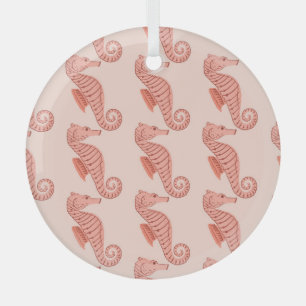Seahorse doodle ornament: pink background. glass ornament
