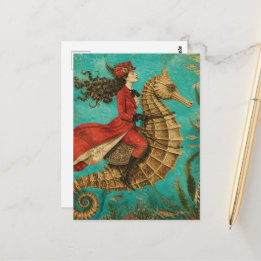 Seahorse Equestian Lady Postcard