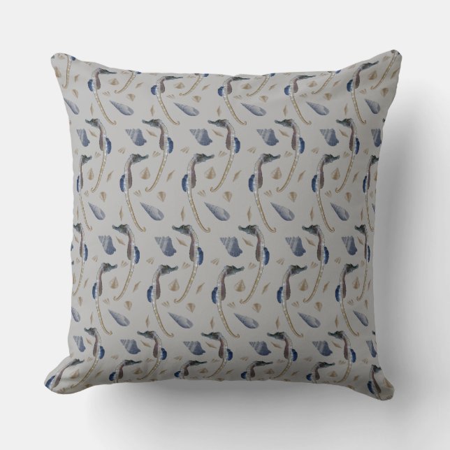 Seahorse Frenzy Pillow (Grey) (Front)