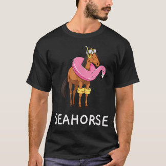 Seahorse Funny Horse With Flamingo Swimming T-Shirt