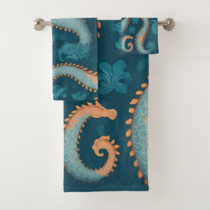 Seahorse Geometric Colourful Personalized Pattern Bath Towel Set