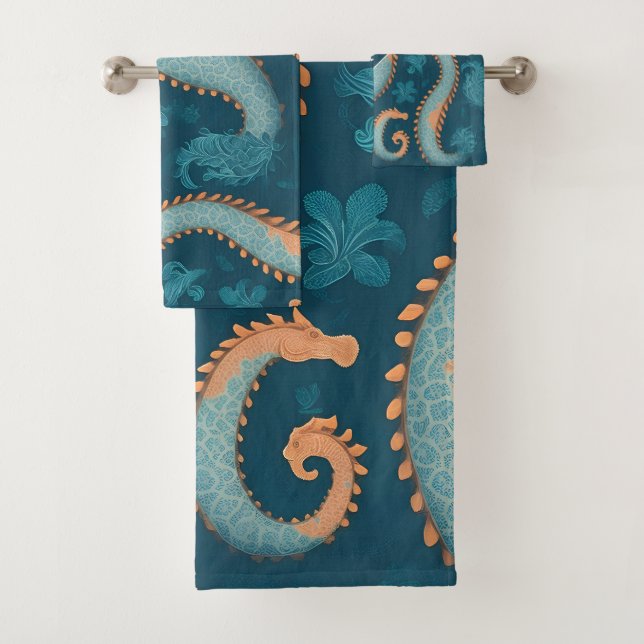 Seahorse Geometric Colourful Personalized Pattern Bath Towel Set (Insitu)