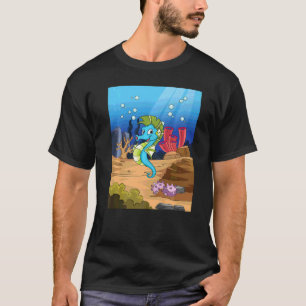 Seahorse In An Underwater Scene With Rock Formatio T-Shirt