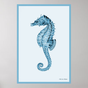 Seahorse In Blue Poster