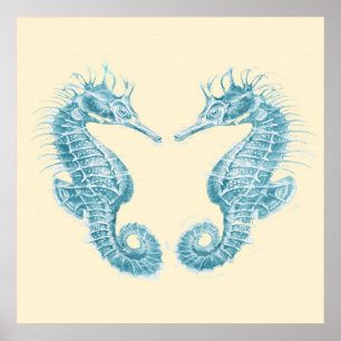 seahorse in love- teal poster