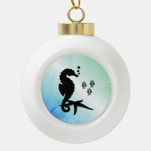Seahorse Into the Green Ceramic Ball Christmas Ornament
