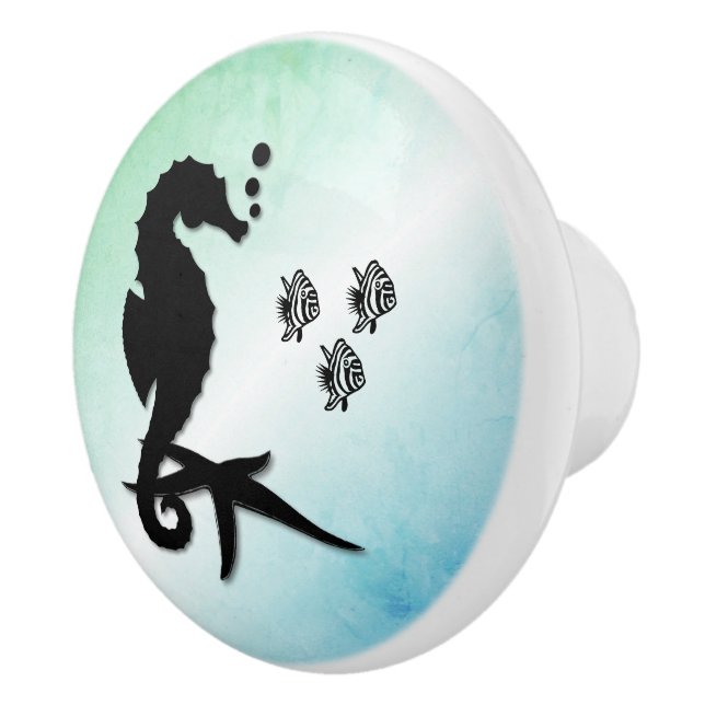 Seahorse Into the Green Ceramic Knob (Right)