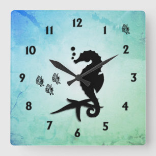 Seahorse Into the Green Chiffon Square Wall Clock