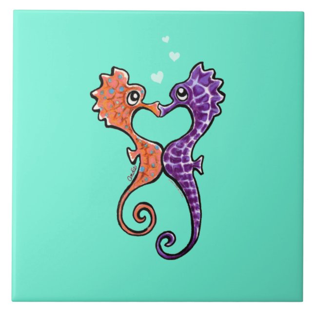 Seahorse Kiss Off-Leash Art™ Tile (Front)