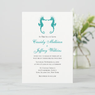 Seahorse Love Teal Coastal Nautical Beach Wedding Invitation