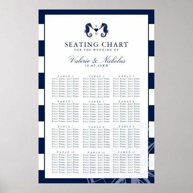 Seahorse | Mariage nautique | Tableau de sièges (Devant)