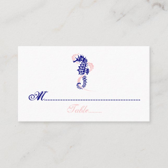 Seahorse marine bleu, mariage rose carte place (Devant)
