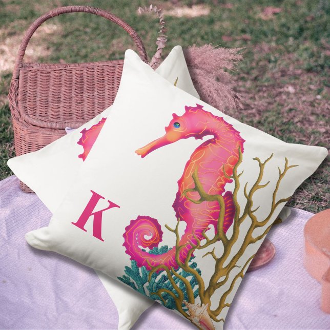 Seahorse Marine Pink Coastal Outdoor Pillow (Creator Uploaded)
