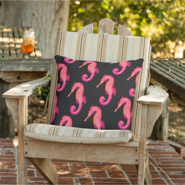 Seahorse Marine Pink Coastal Pattern  Outdoor Pillow (Chair)