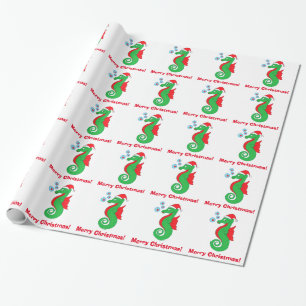 Seahorse Merry Christmas with Santa Hat Wrapping Paper