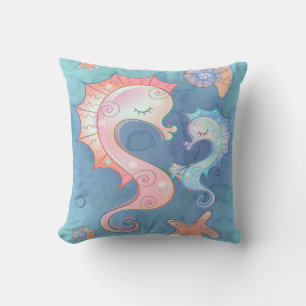 Seahorse Mom And Baby Gift For Kids Throw Pillow