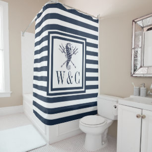 Seahorse Monogram Navy Blue Striped Nautical